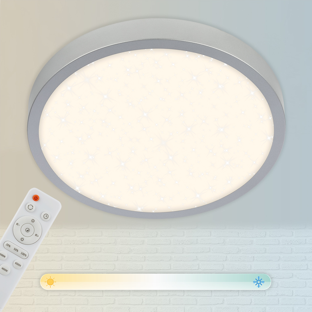 CCT LED surface-mounted luminaire Ø 38 cm, LED board, 22 W, 2900 lm, silver
