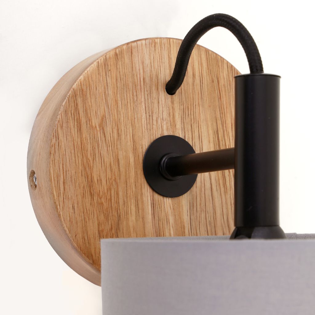 Wandleuchte Wandspot vintage 1xE14 25W Stoffschirm grau Holzbasis Briloner 16