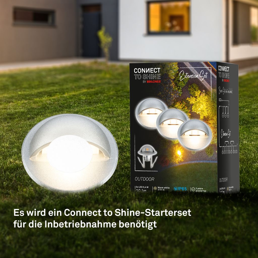 CONNECT TO SHINE Erweiterungsset Teak mit 3er Set LED Bodeneinbaustrahler, IP65