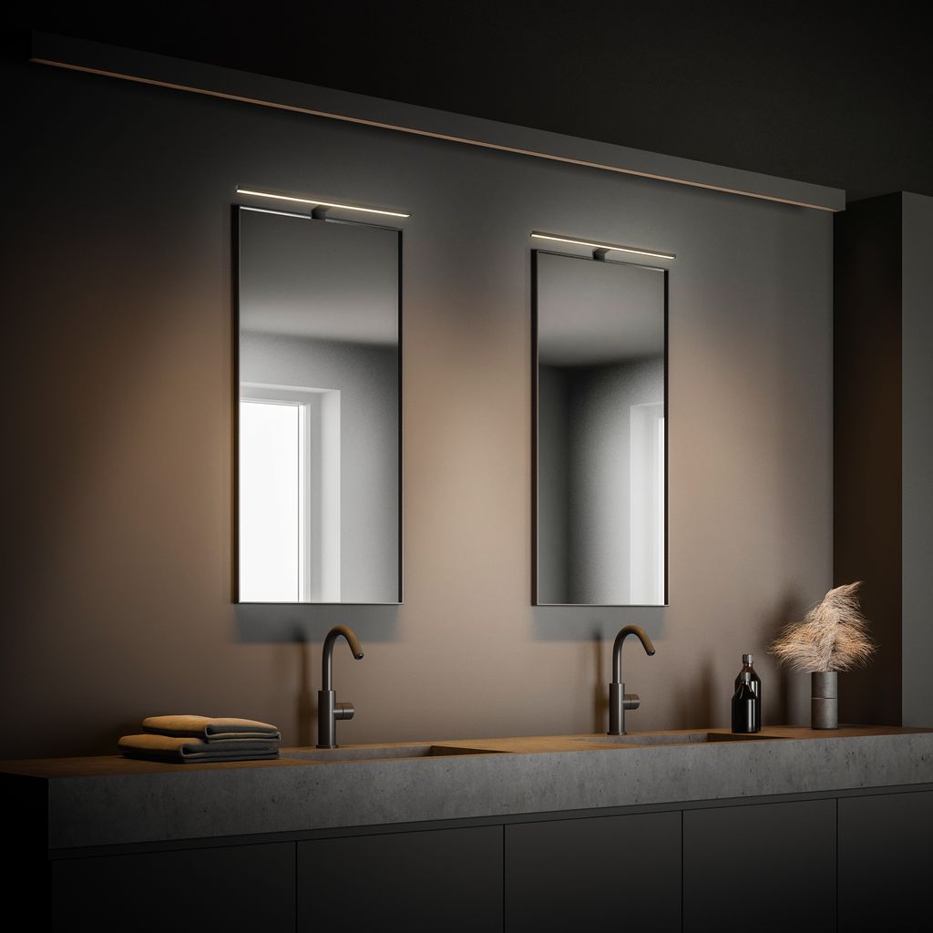 Dun Spiegelleuchte - 10W, 1000lm, LED, 2 in 1 Montage, 50 cm, Warmweiß, Schwarz