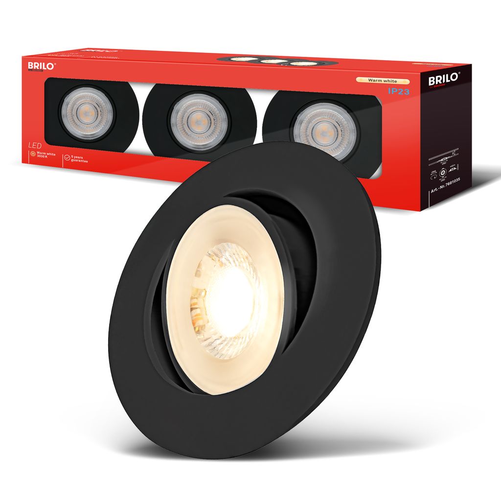 Show Einbaustrahler 68mm 3er Set - 230V, 4,9W, 480lm, LED, Warmweiß, Schwarz