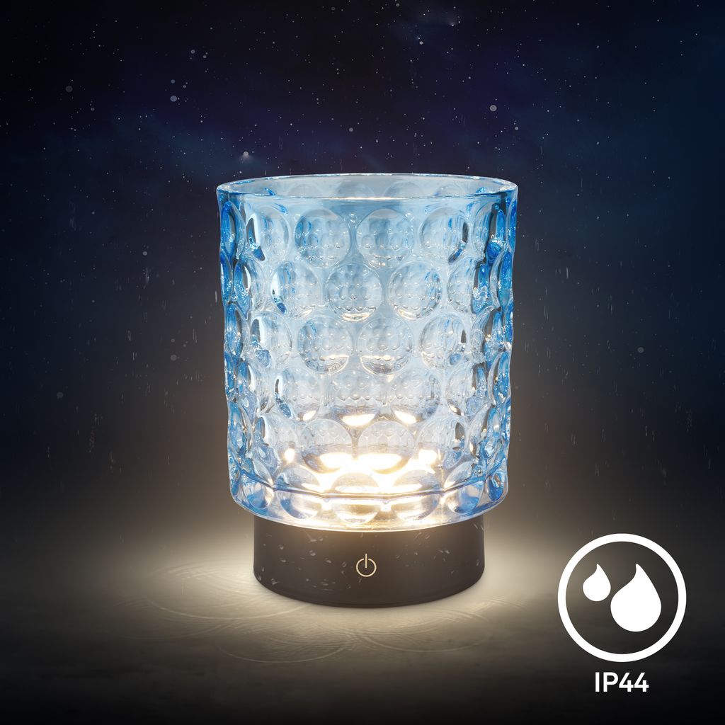 Sunora LED Tischlampe kabellos IP44, Dimmbar, Touch, 2er Set, Blau