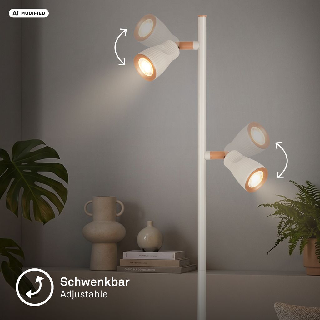 Riff Stehlampe 141,5 cm - Schwenkbar, Schalter, LED, Warmweiß, Warm Grey-Coffee