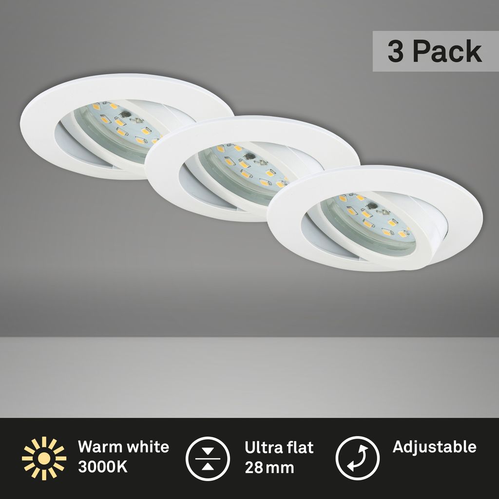 LED Downlight Set "ATTACH" I Synthetic material / white I incl. 3 x LED-module 4,8W 350lm 3.000K I Lifetime 20.000 h, Ra>=80 I non-dimmable I swiveling I IP23 / Protection class II I 82x28mm (DxH) I Installation size 68mm (D)