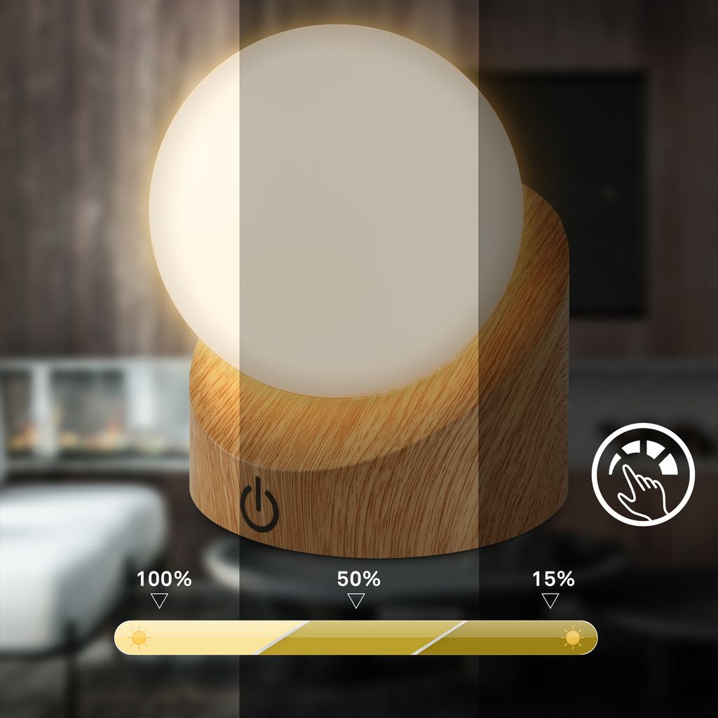 Sora Mini LED Tischlampe kabellos IP54, Dimmbar, Touch, 2er Set, Holzoptik