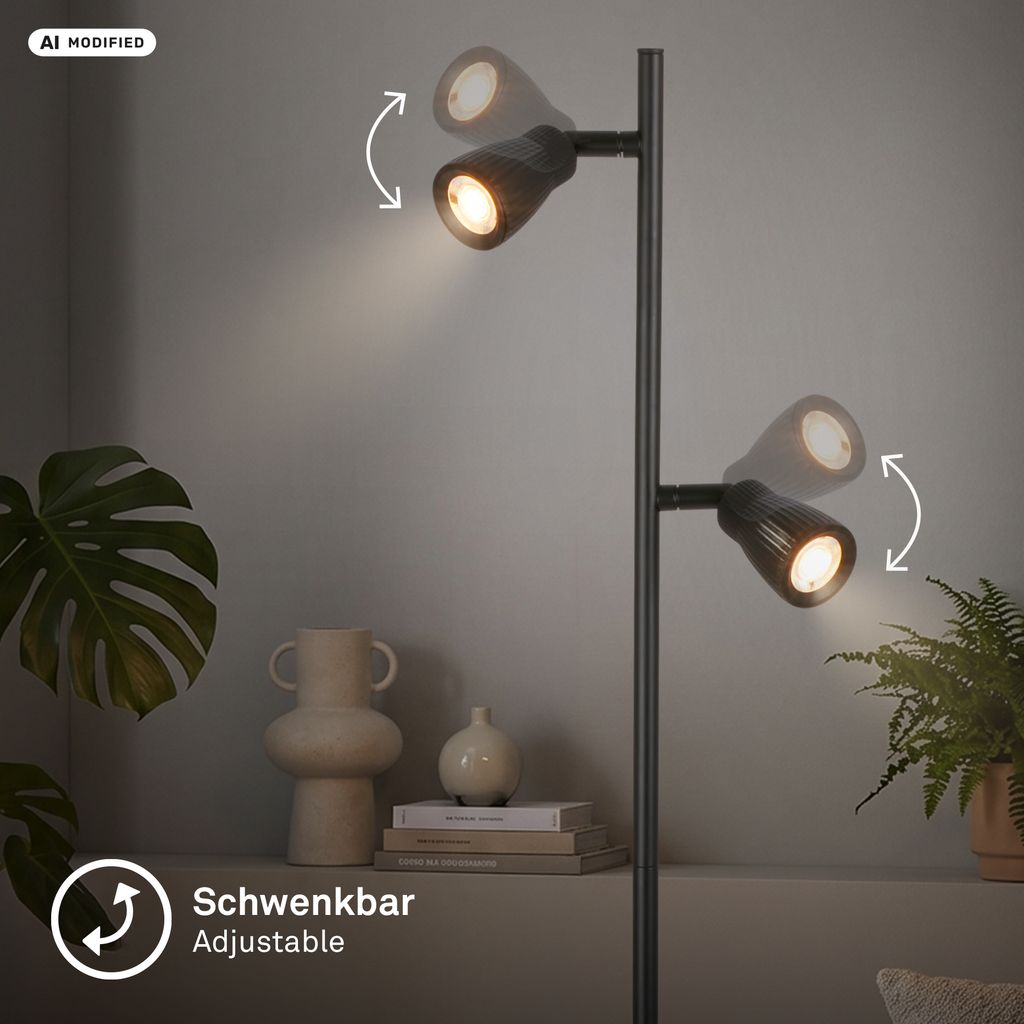 Riff Stehlampe 141,5 cm - Schwenkbar, Schalter, LED, Schwarz