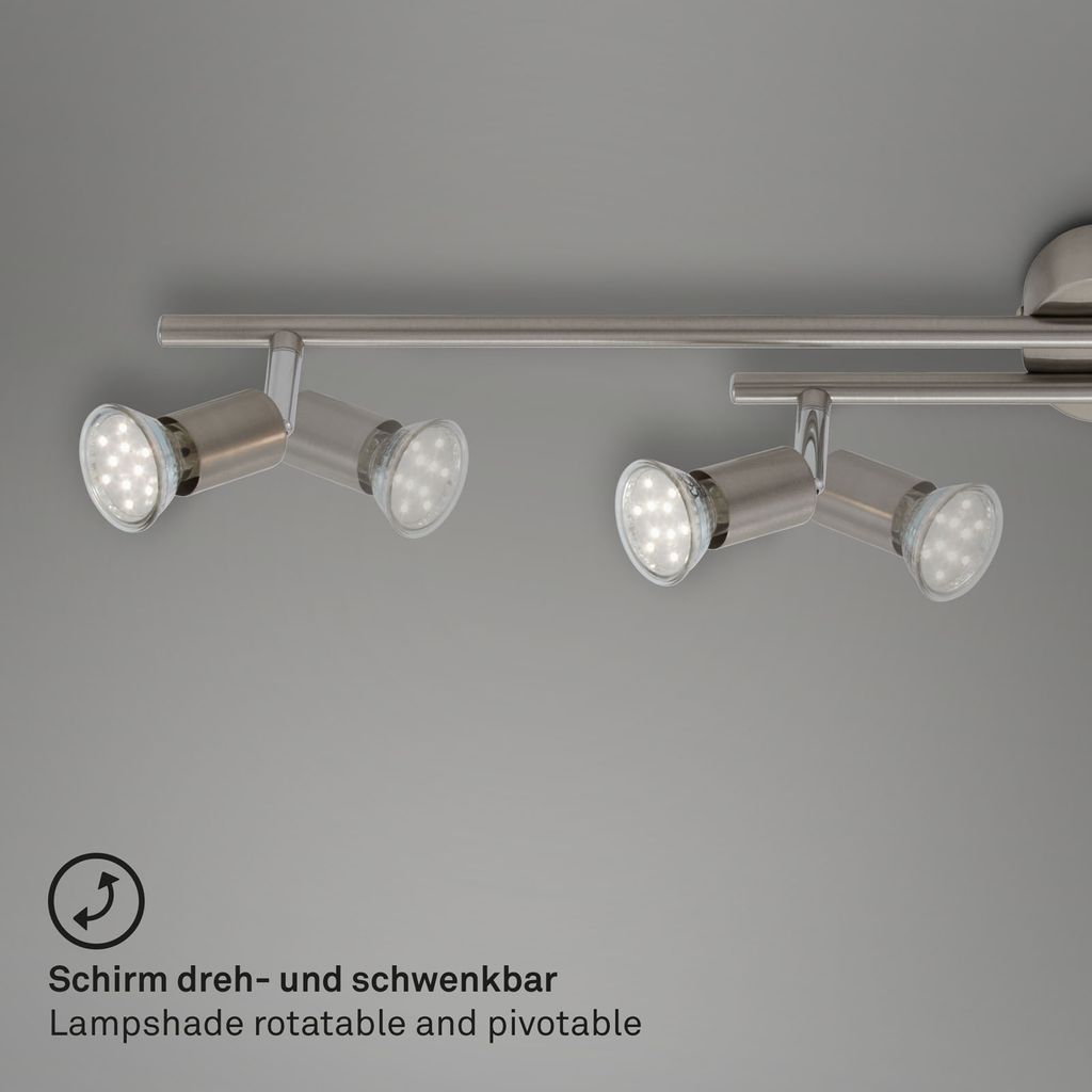 Briloner Simple Deckenstrahler, schwenkbar, warmweißes Licht, Matt-Nickel