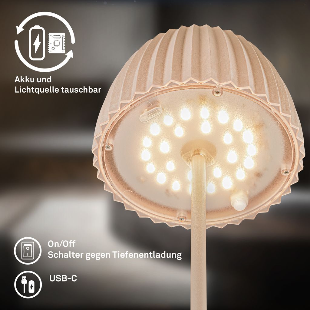 LED Tischlampe Akku LED Tischleuchte Dimmbar Kabellos Touch Aussen/Innen 10