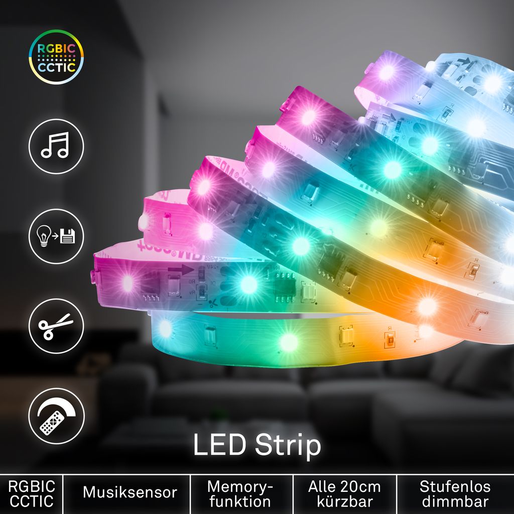 LED Streifen 10m - Fernbedienung, Kürzbar, CCTIC Abstimmbares Weiß, RGBIC Farbwechsel, Weiß