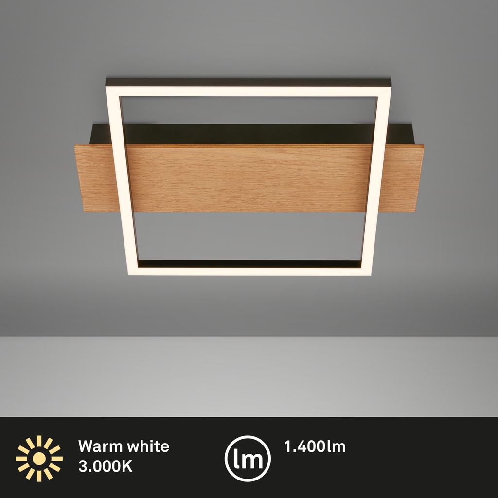 Kada LED Deckenlampe, Holzdekor, warmweißes Licht, Eckig 34x26 cm, Schwarz-Holz