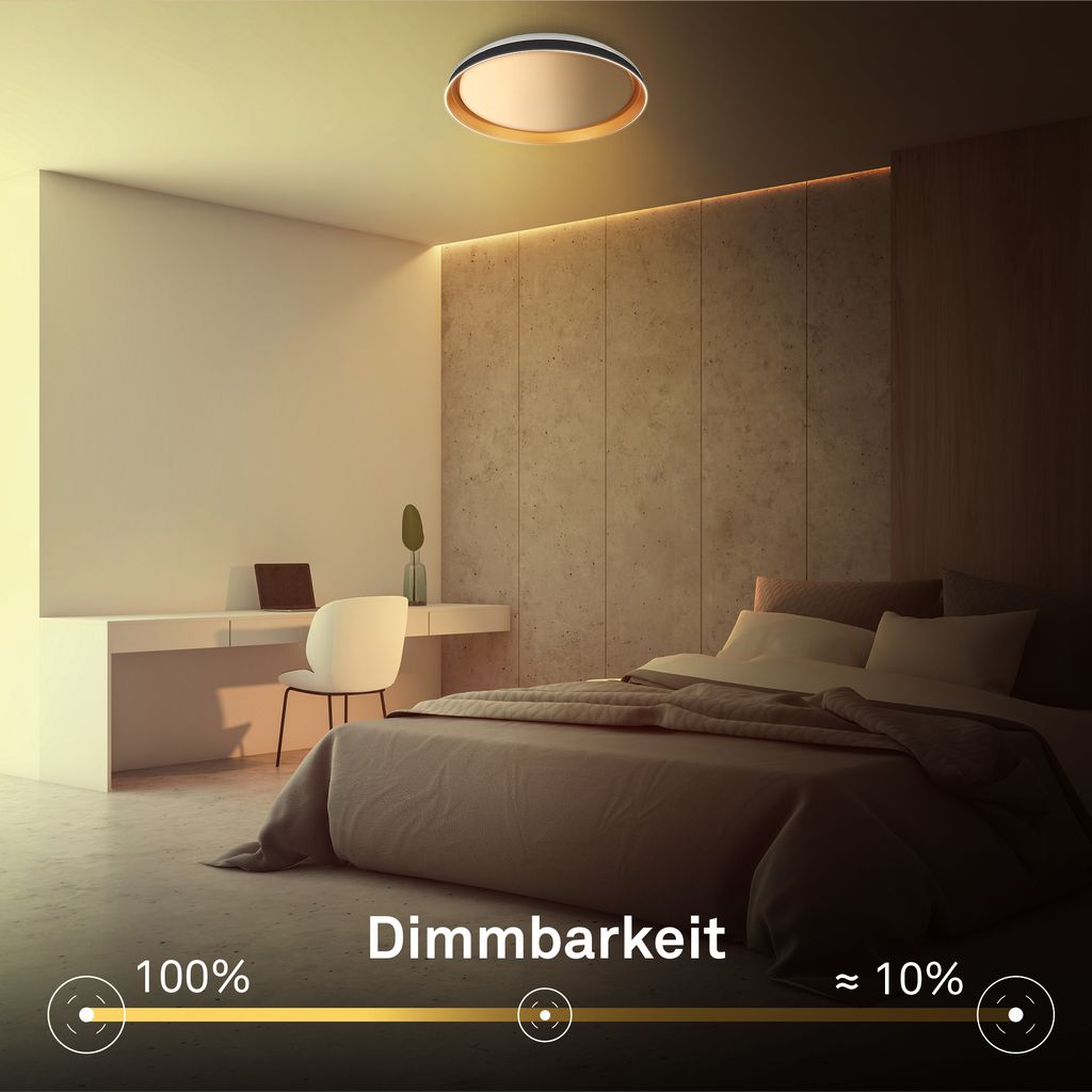 Gima Deckenlampe Ø51 cm - 48W, 5200lm, LED, Dimmbar, Fernbedienung, CCT, Schwarz-Gold