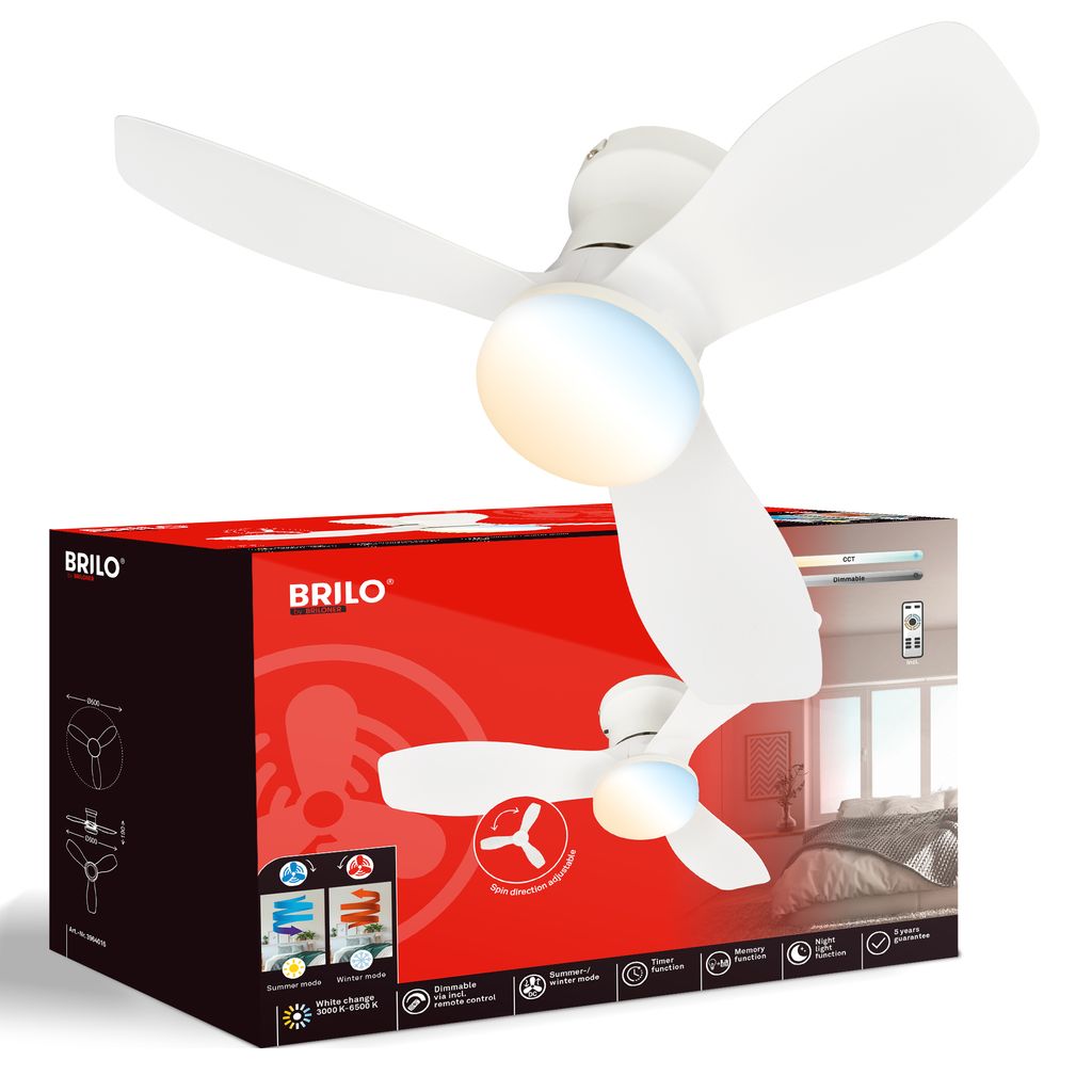 Pan Deckenventilator mit Beleuchtung - 15W, 1700lm, 3 Geschwindkeiten, CCT, Dimmbar, Weiß