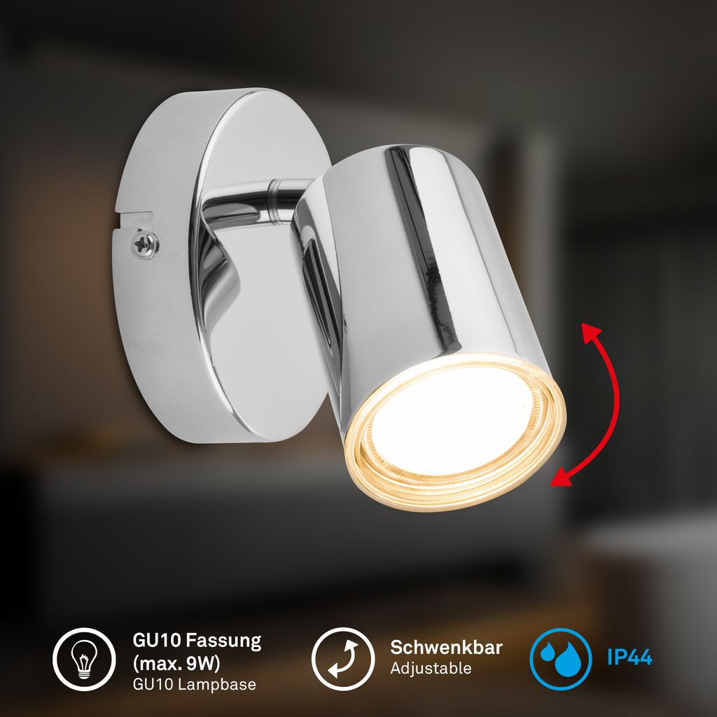 Nerida Wandlampe - GU10 Fassung, max. 9W, Schwenkbar, IP44, Chrom