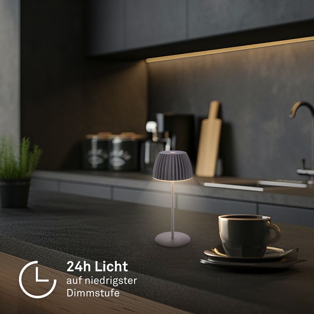Akku-Tischleuchte Riffle Mini - 20 cm, 1,5W, 150lm, Kabellos, LED, Dimmbar, Touch, Anthrazit