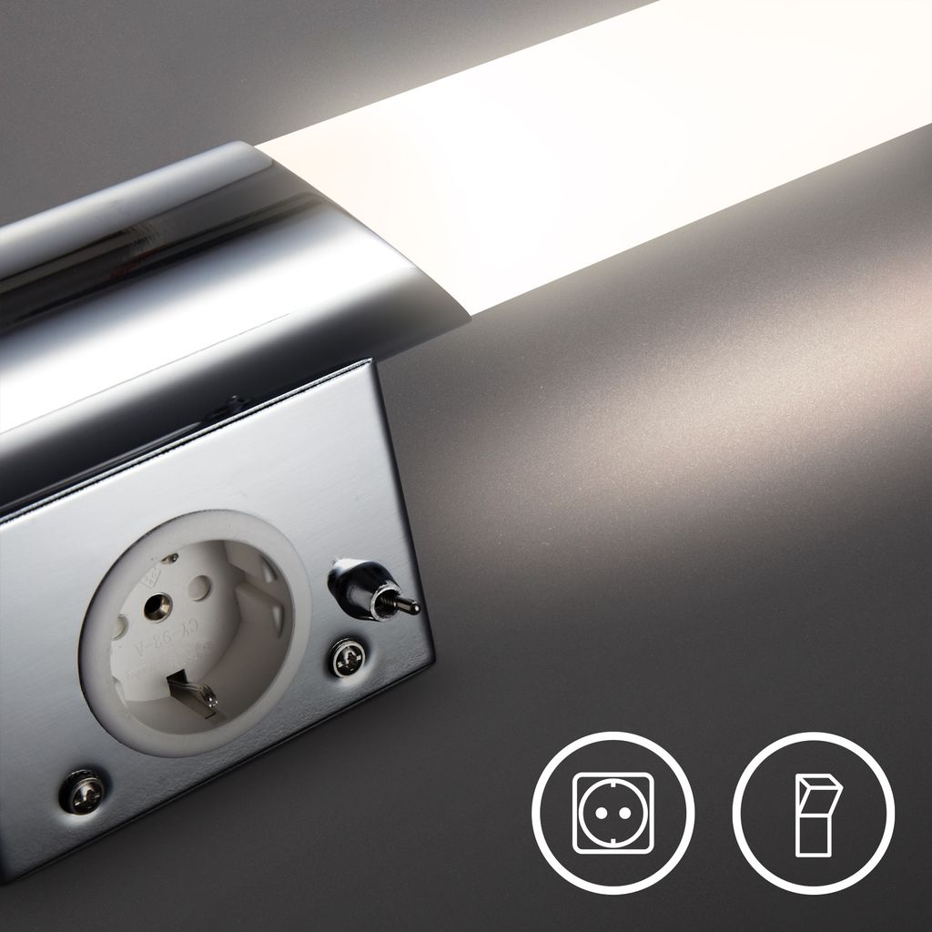 Spiegelleuchte - 4,9W, 470lm, LED, mit Steckdose, 45cm, warmweiß, chrom
