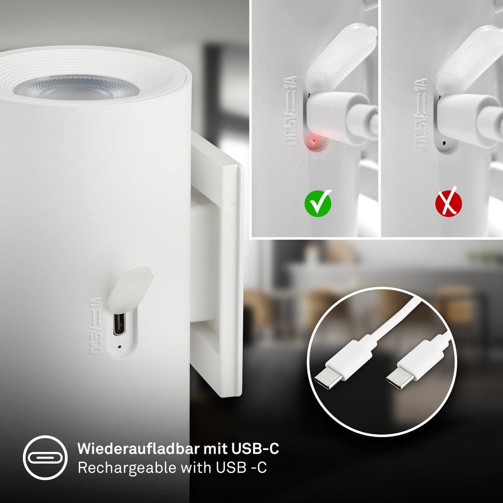 Isy Wandlampe - 2W, 200lm, Akku, LED, Touch, Dimmbar, Weiß