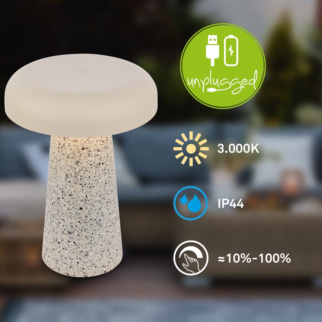Cloud Tischlampe - 2,6W, 140lm, Kabellos, LED, Dimmbar, Travertin