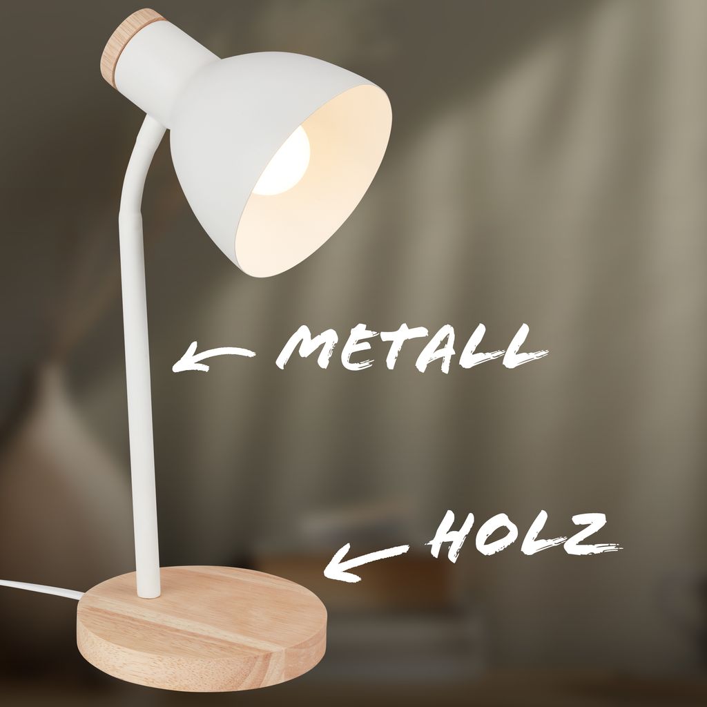 Prep Tischlampe - mit Schalter, E14 Fassung, max. 10W, Weiß-Holz